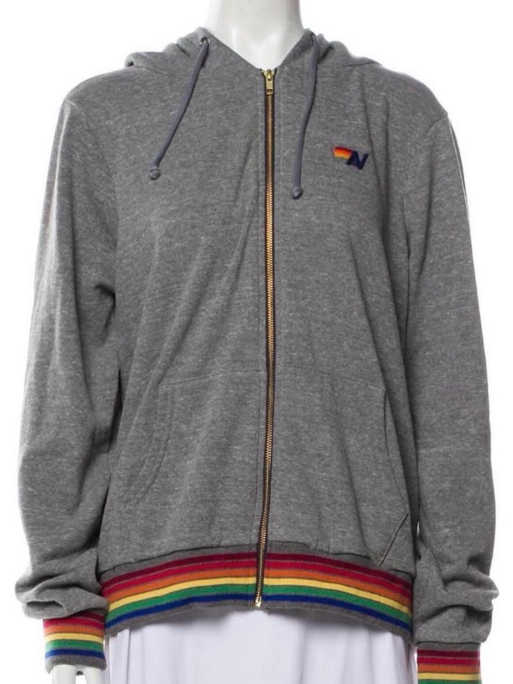 Aviator Nation Gray Full Zip Hoodie with Rainbow Trim size M